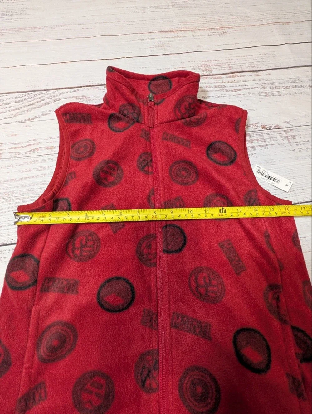 Marvel Kids XL Red Fleece Zip Up Vest Superhero Logo Print Sleeveless Jacket